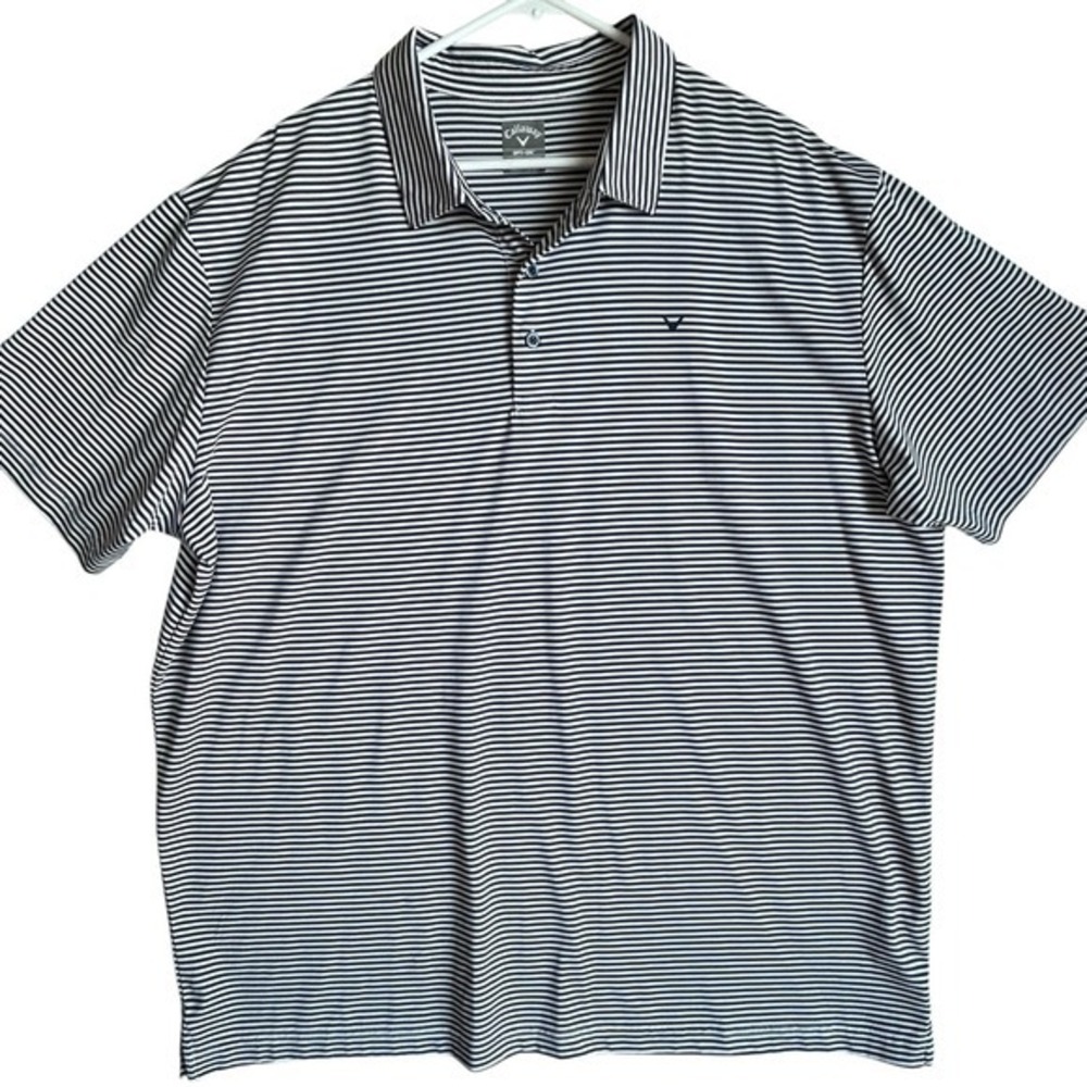 Callaway Polo Shirt Mens Size XXL Navy Blue White Striped‎ Opti Dri Performance